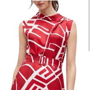 MM Lafleur Red and White Cowl Neck Sheath Blouse